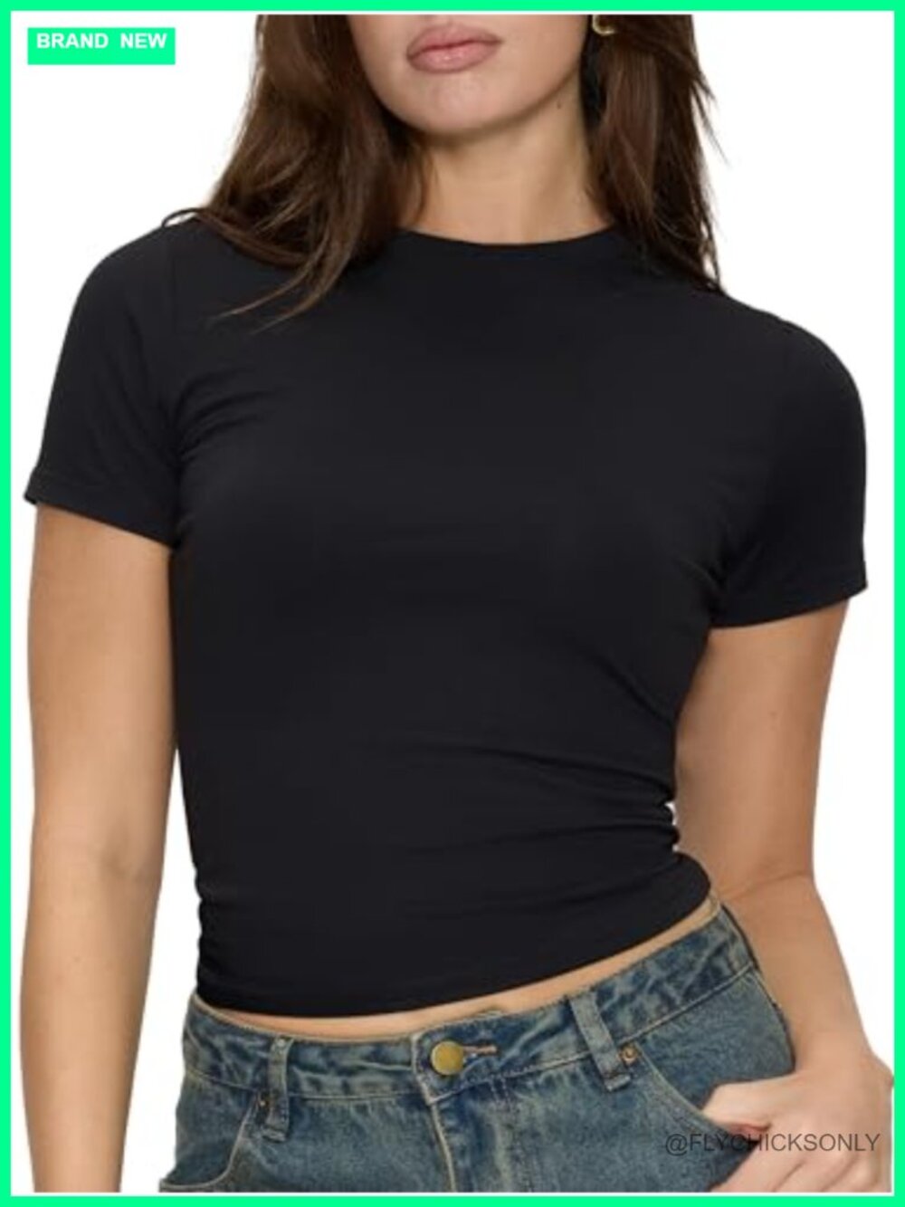 Women's Slim Fit Crop Top Short Sleeve Crew Neck Tee Summer Basic